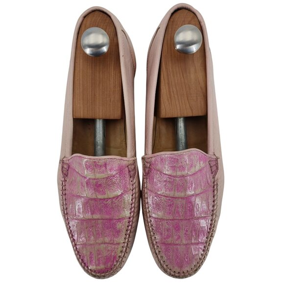 Vintage Pink Exotic Caiman Michele Loisi Italy Mens size 10D Dress Loafers Shoes - Picture 2 of 11